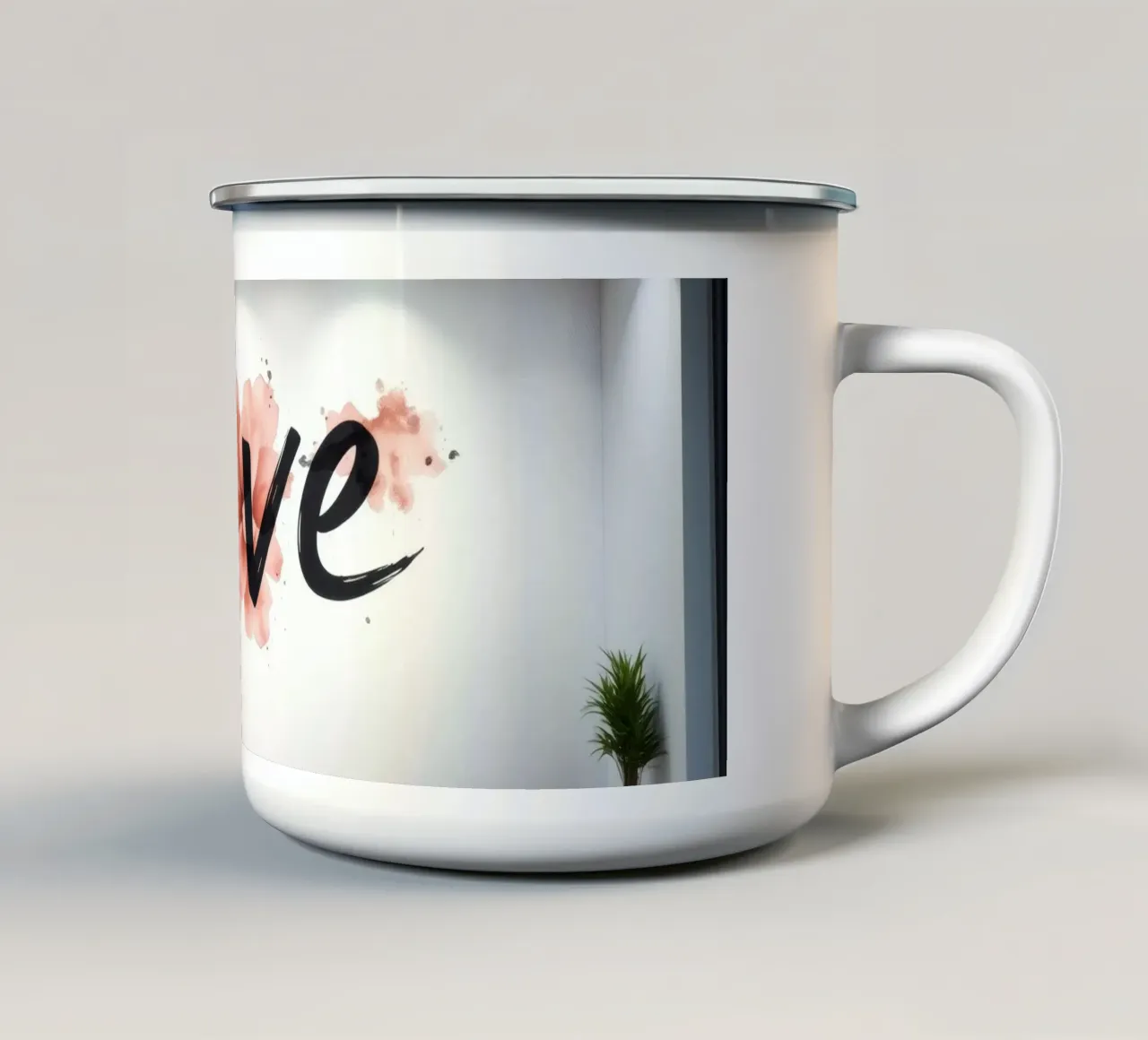 mural con la palabra amor en un interior moderno taza de esmalte de DesignDoodle