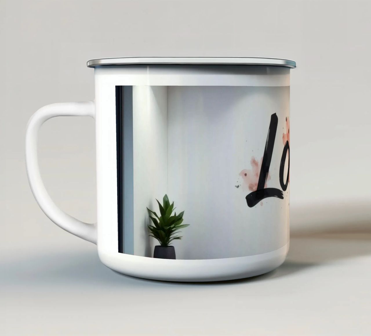 murale con la parola amore in un interno moderno tazza in smalto da DesignDoodle