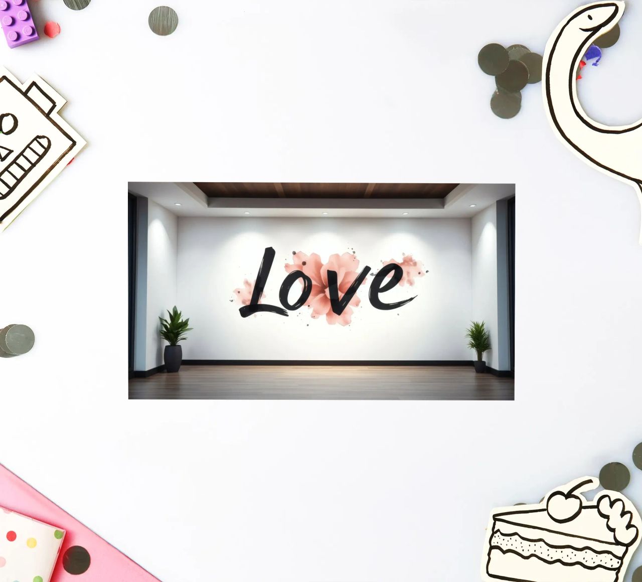 peinture murale représentant le mot love dans un intérieur moderne autocollant de DesignDoodle