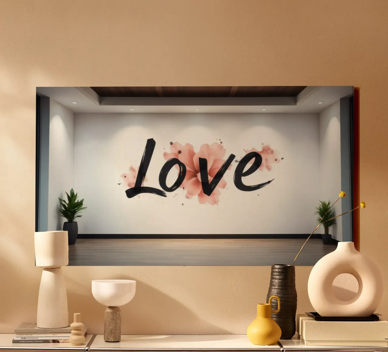 murale con la parola amore in un interno moderno tela con Cornice a cassetta da DesignDoodle