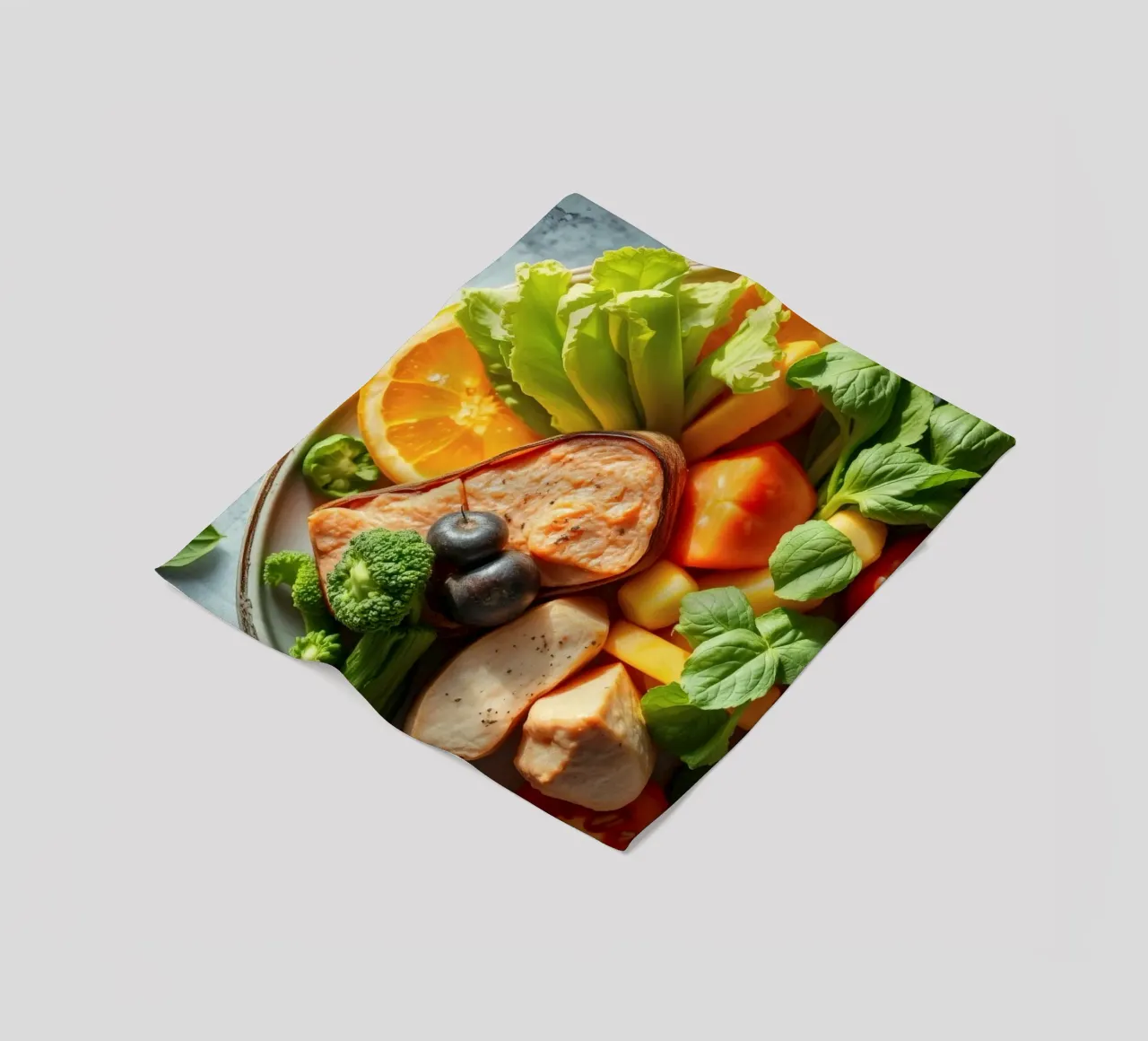 Assortimento colorato di verdure fresche, frutta e proteine coperta in pile da DesignDoodle