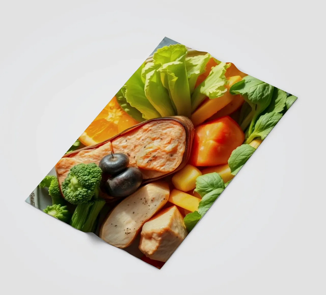 Assortimento colorato di verdure fresche, frutta e proteine coperta in pile da DesignDoodle