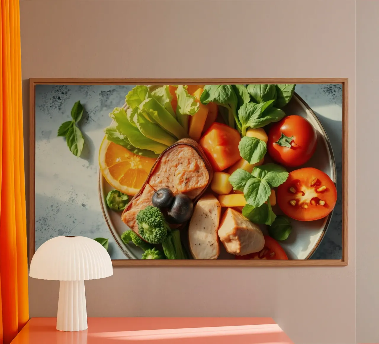 Assortimento colorato di verdure fresche, frutta e proteine alluminio dibond da DesignDoodle