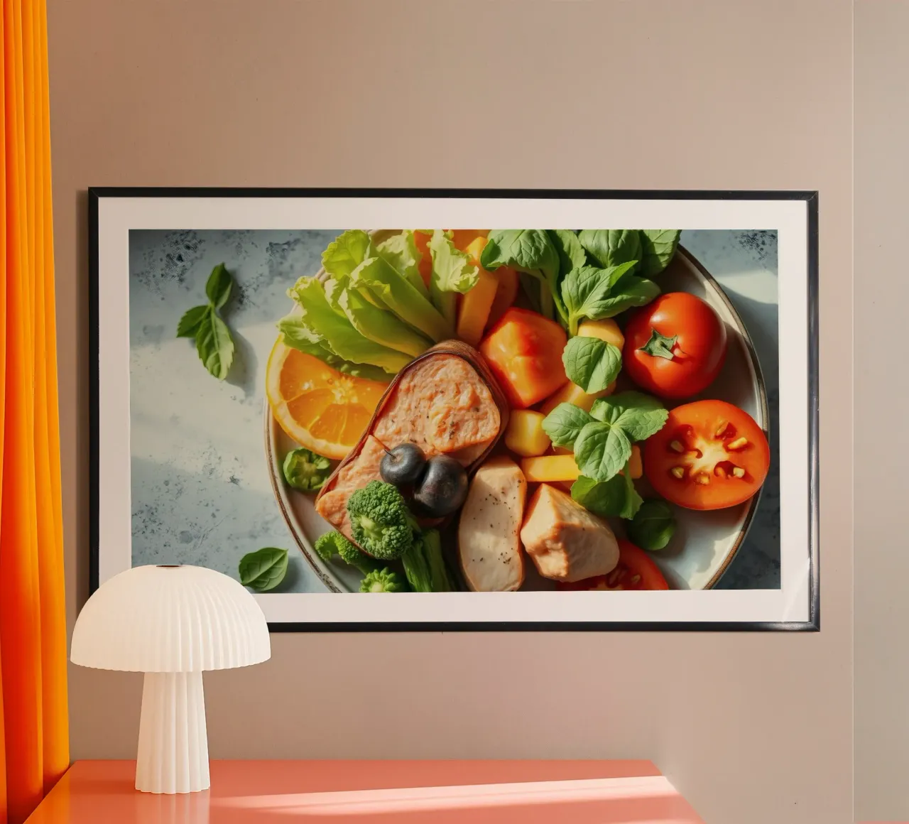 Assortimento colorato di verdure fresche, frutta e proteine carta hahnemühle da DesignDoodle