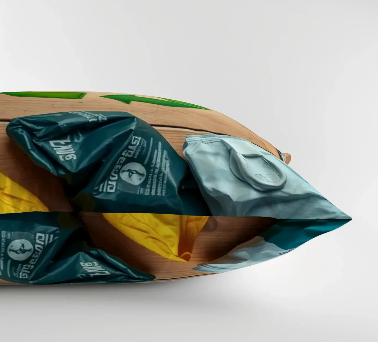Simboli di riciclaggio circondati da vari materiali di scarto cuscino da DesignDoodle