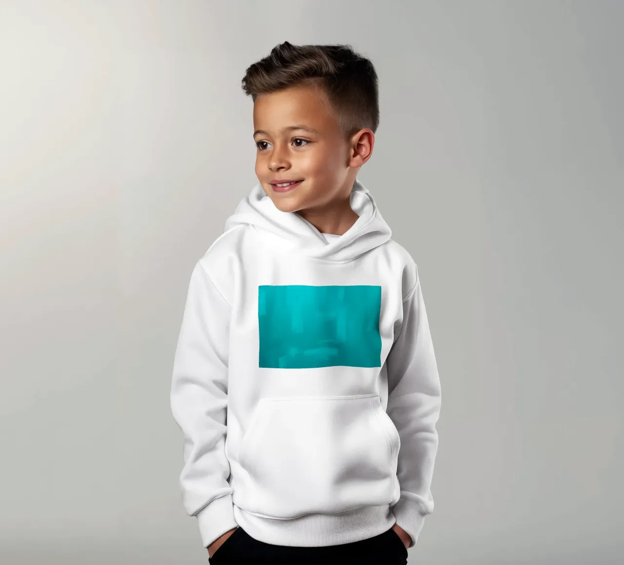 Lebendiges türkisfarbenes abstraktes Gemälde mit Pinselstrichen Kinder Hoodie von DesignDoodle