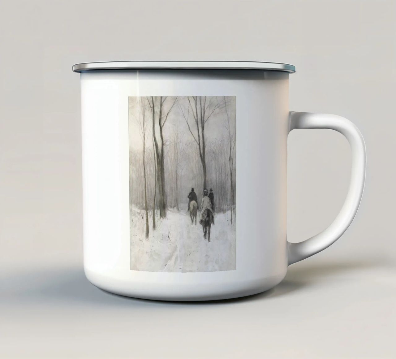 Two Men On Horseback In The Snow tazza in smalto da vintageshop