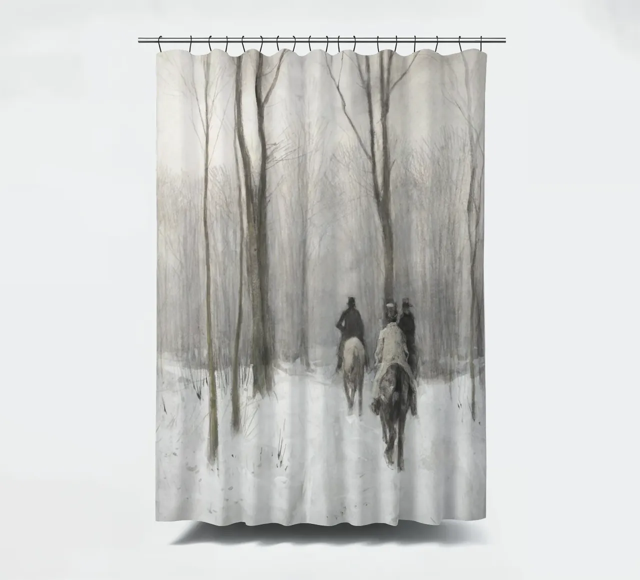 Two Men On Horseback In The Snow shower curtain by vintageshop