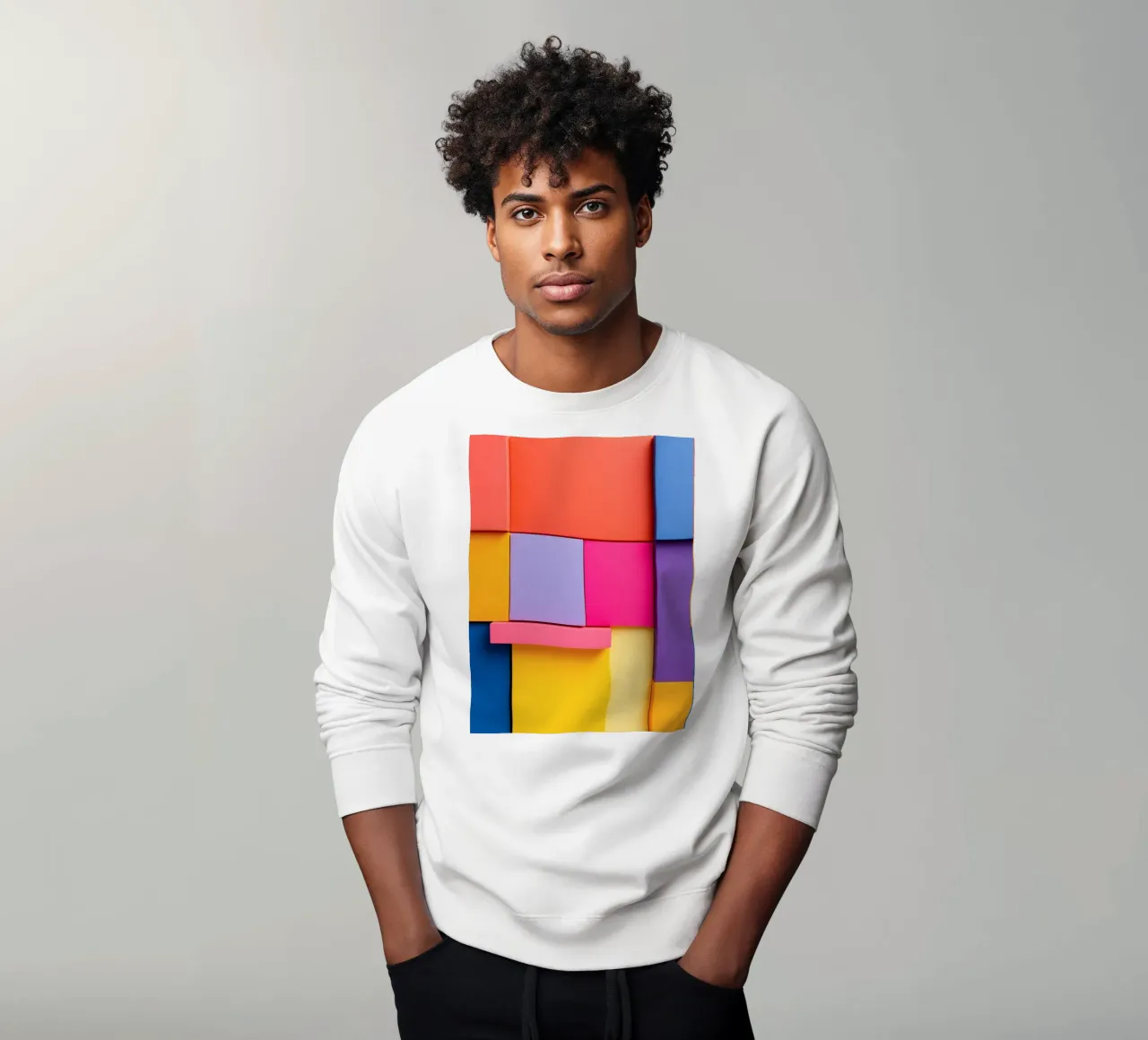 Colorful geometric shapes create a vibrant abstract design sweatshirt by DesignDoodle