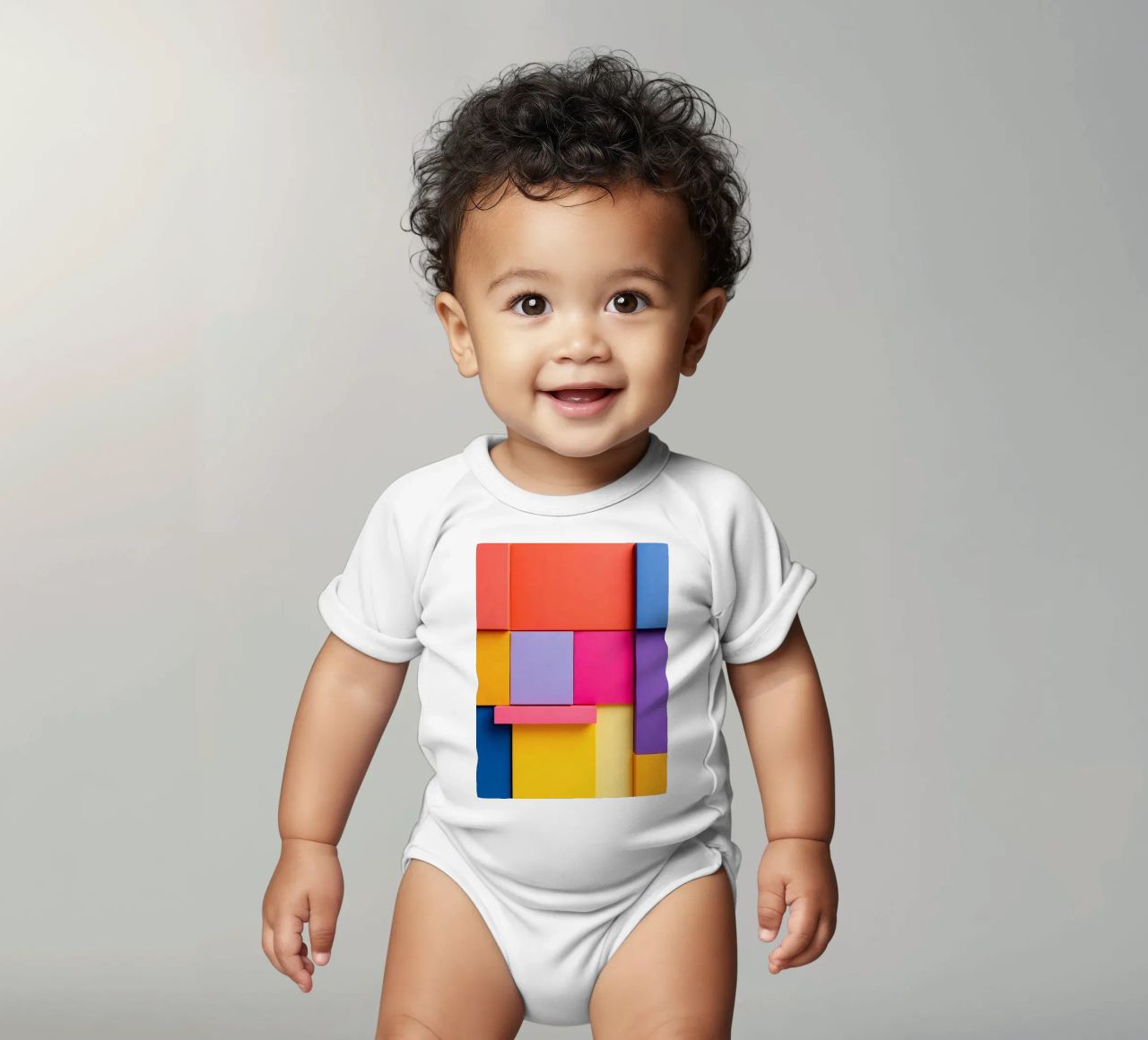 Forme geometriche colorate creano un vivace design astratto body neonato maniche corte da DesignDoodle