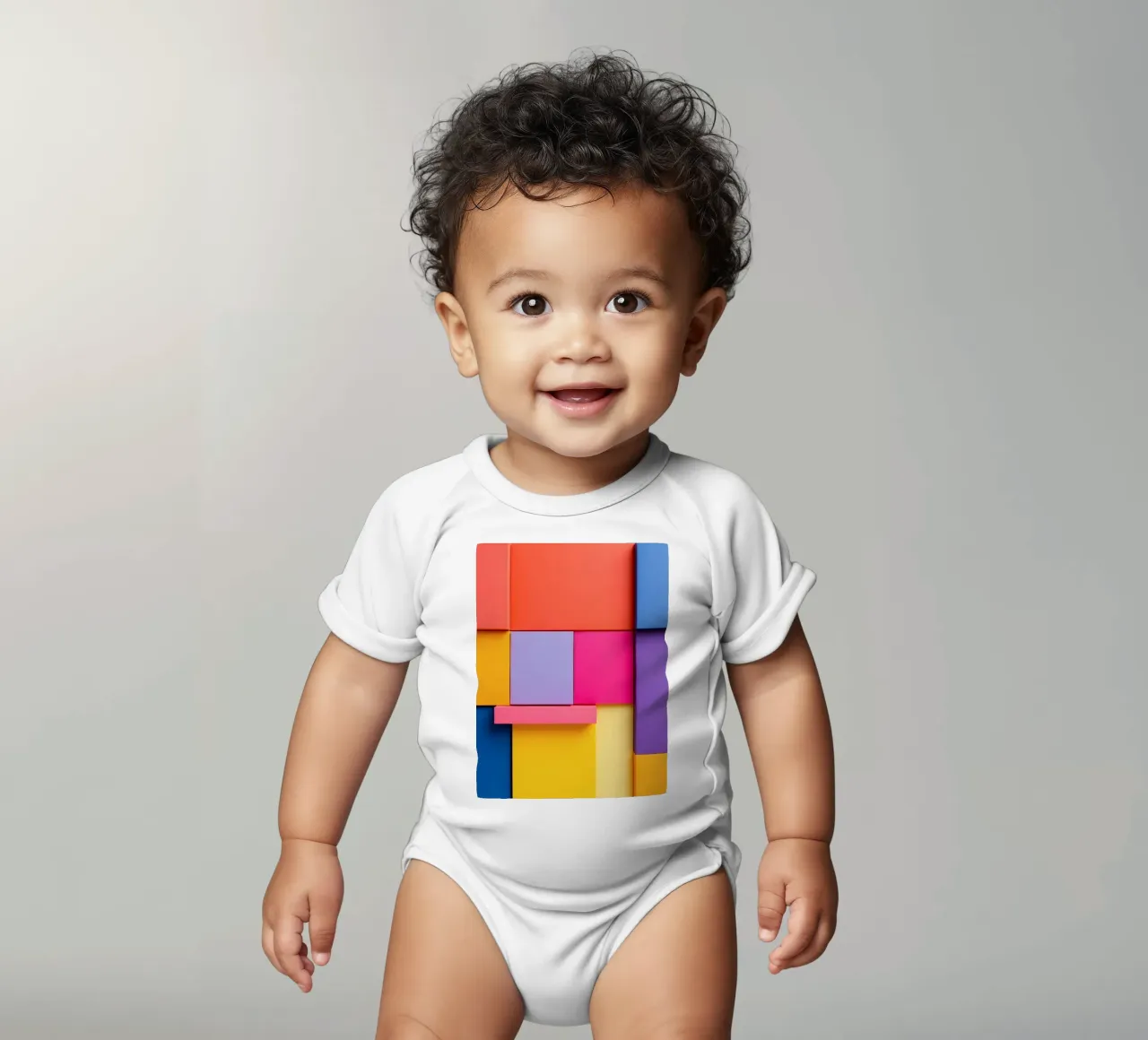 Forme geometriche colorate creano un vivace design astratto body neonato maniche corte da DesignDoodle
