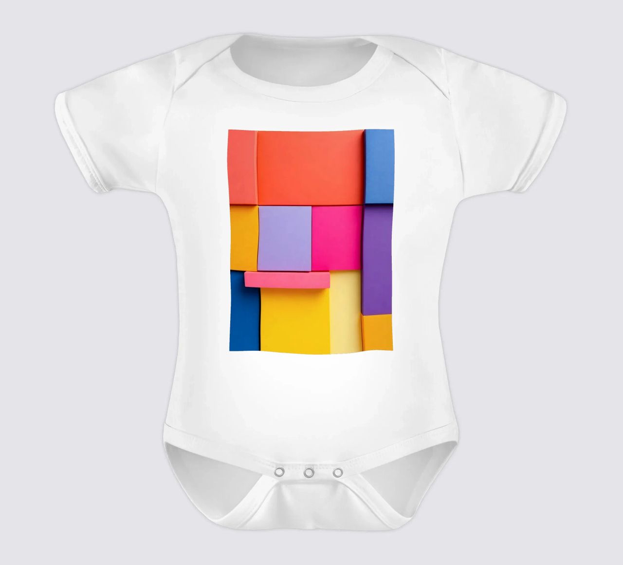 Forme geometriche colorate creano un vivace design astratto body neonato maniche corte da DesignDoodle