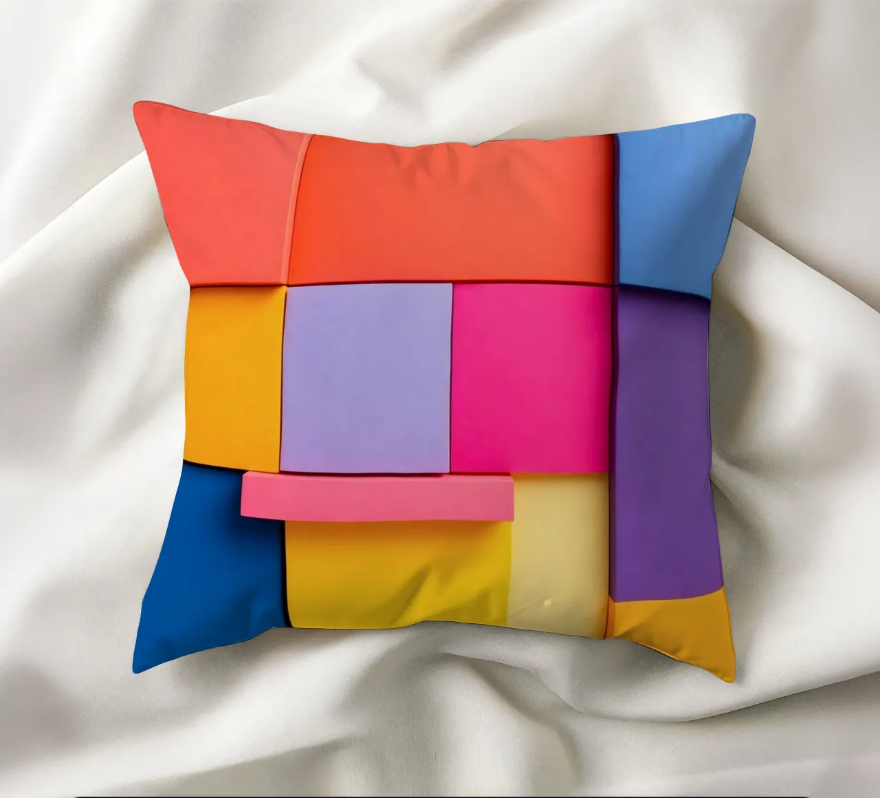 Colorful geometric shapes create a vibrant abstract design decorative cushion by DesignDoodle