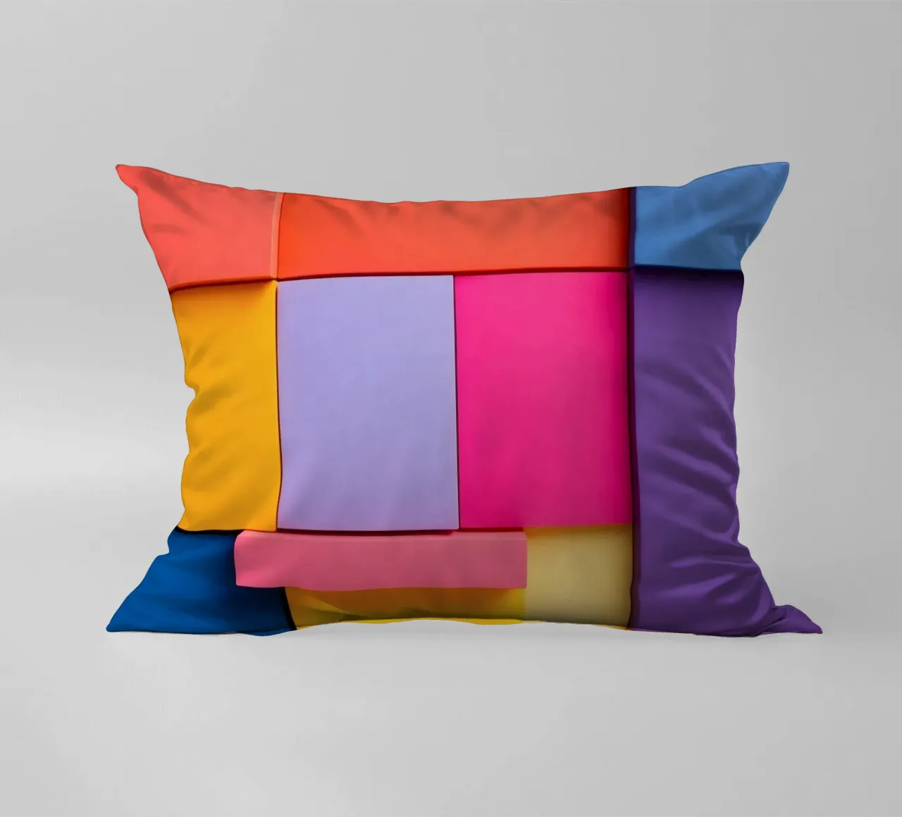 Colorful geometric shapes create a vibrant abstract design decorative cushion by DesignDoodle