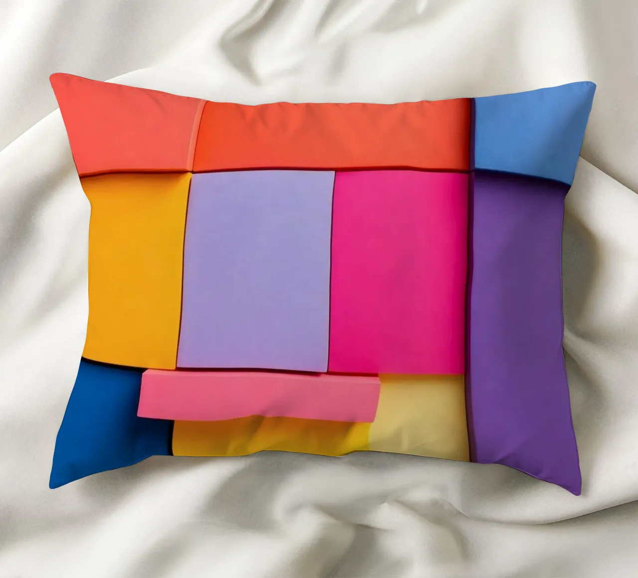 Colorful geometric shapes create a vibrant abstract design decorative cushion by DesignDoodle
