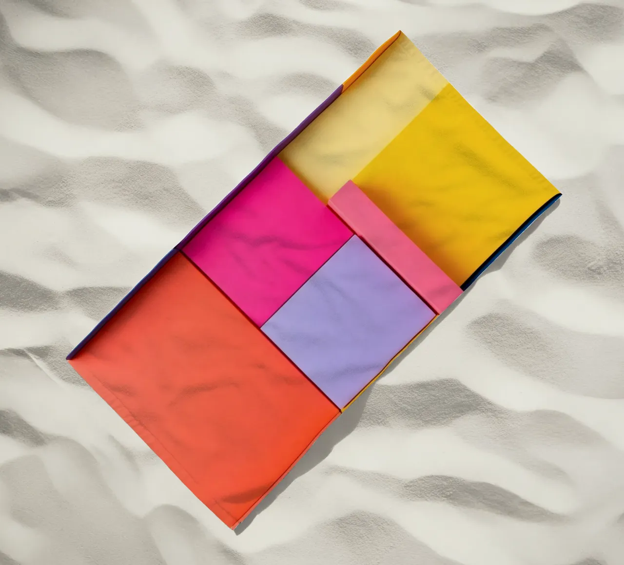 Colorful geometric shapes create a vibrant abstract design beach towel by DesignDoodle