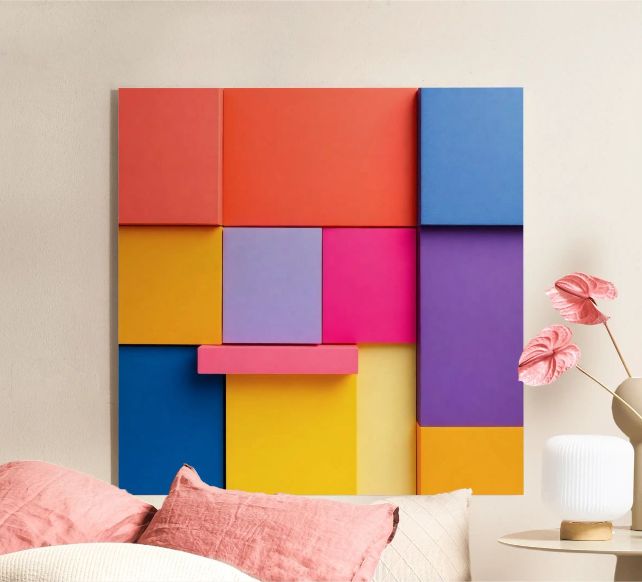 Forme geometriche colorate creano un vivace design astratto plexiglass da DesignDoodle
