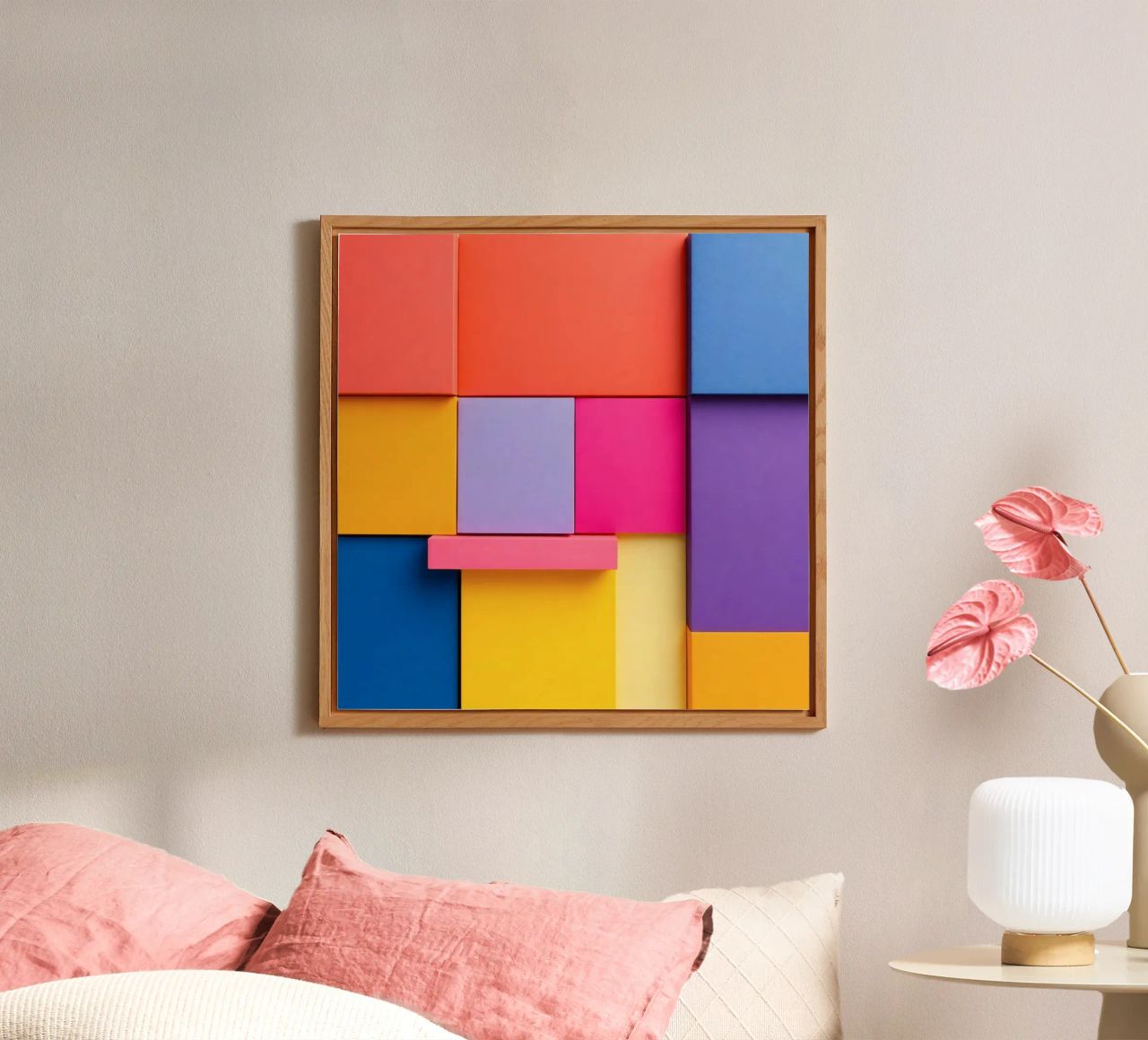 Forme geometriche colorate creano un vivace design astratto alluminio dibond da DesignDoodle
