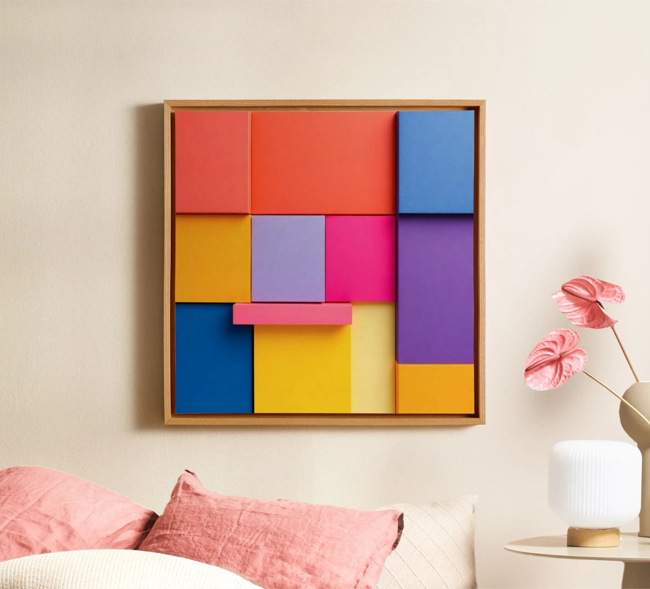 Bunte geometrische Formen schaffen ein lebendiges abstraktes Design Leinwand von DesignDoodle