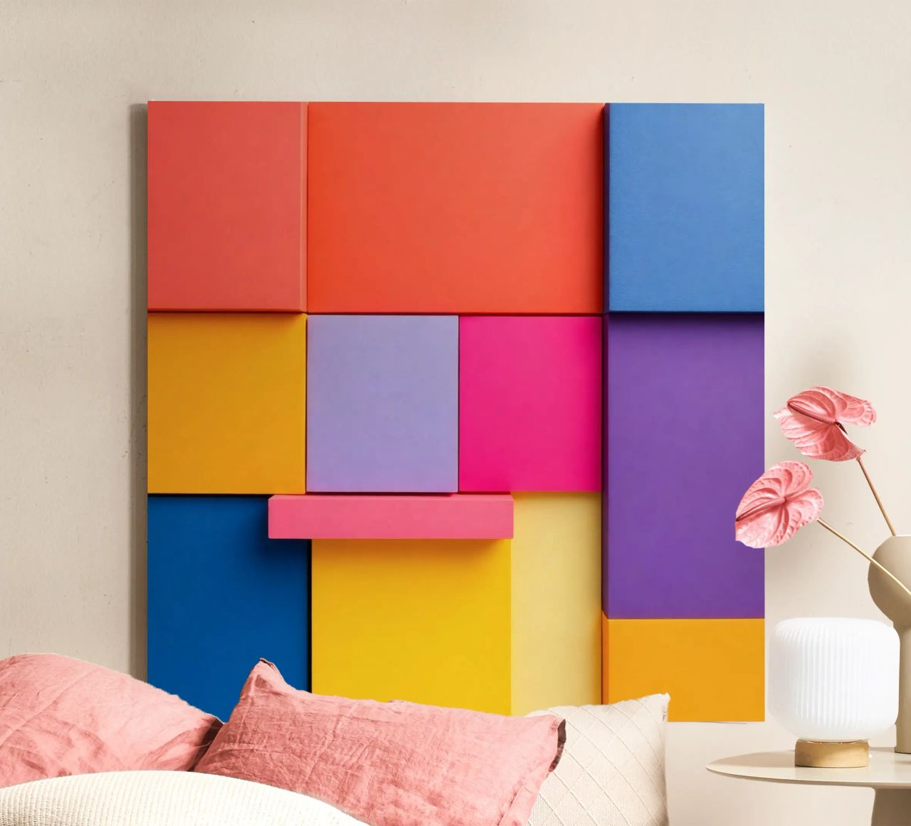 Bunte geometrische Formen schaffen ein lebendiges abstraktes Design Leinwand von DesignDoodle