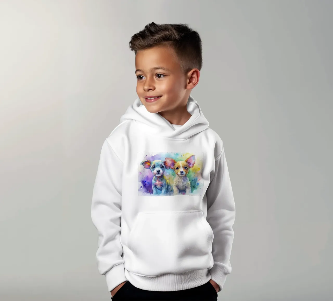 Puppies in watercolor kids hoodie by 🎁 ARTVI-SHOP