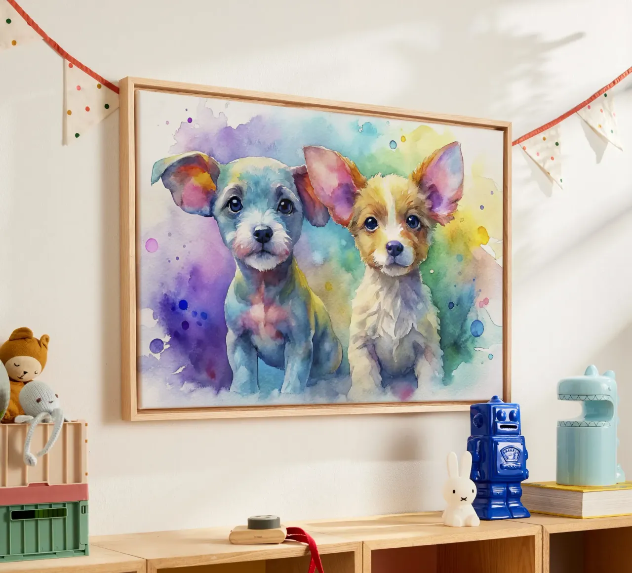 Cuccioli in acquerello tela con Cornice a cassetta da 🎁 ARTVI-SHOP