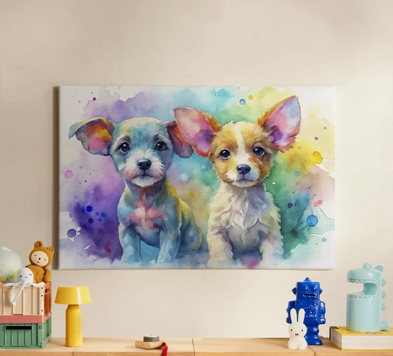 Cuccioli in acquerello tela con Cornice a cassetta da 🎁 ARTVI-SHOP