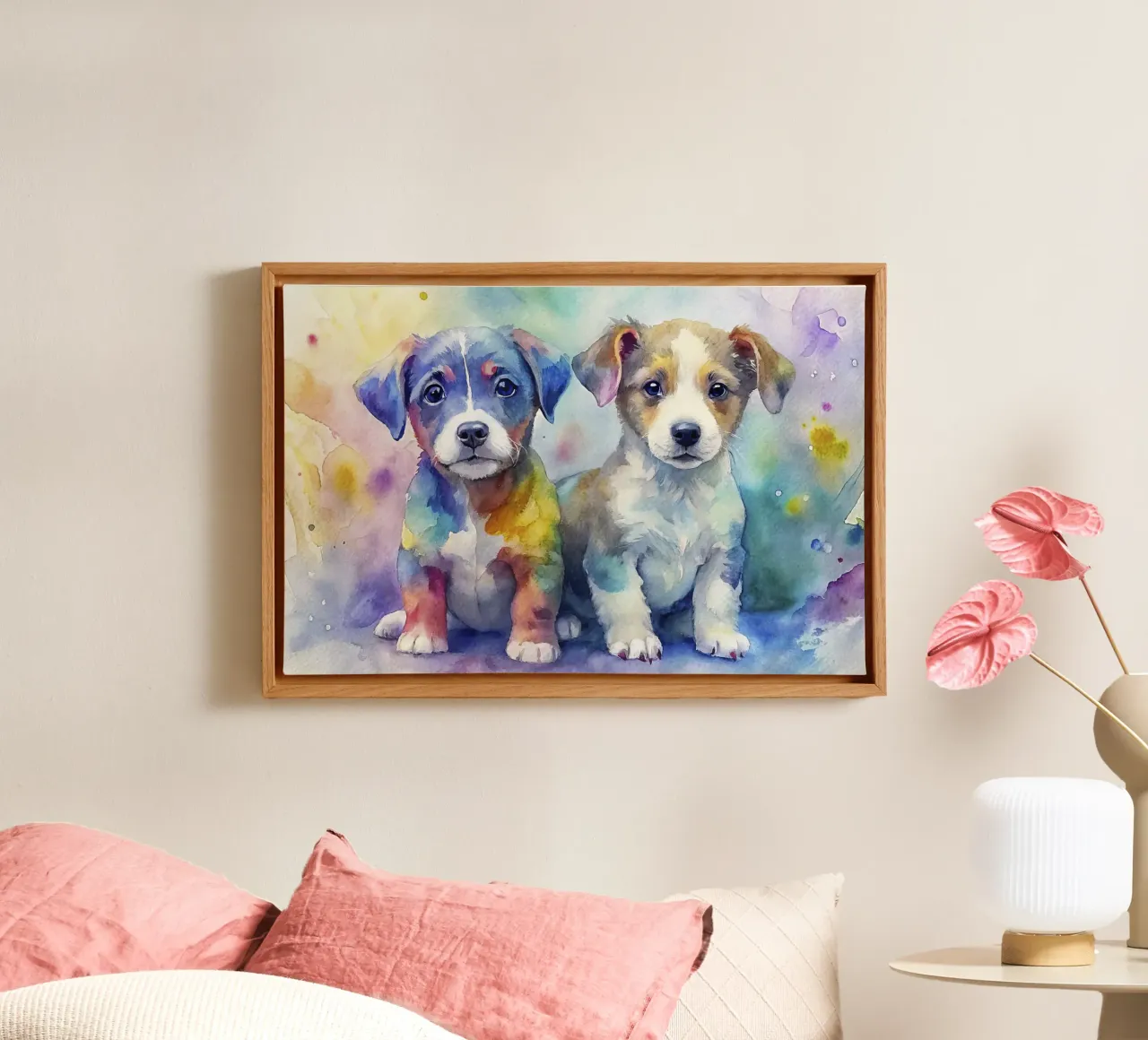 Cuccioli in acquerello tela con Cornice a cassetta da 🎁 ARTVI-SHOP