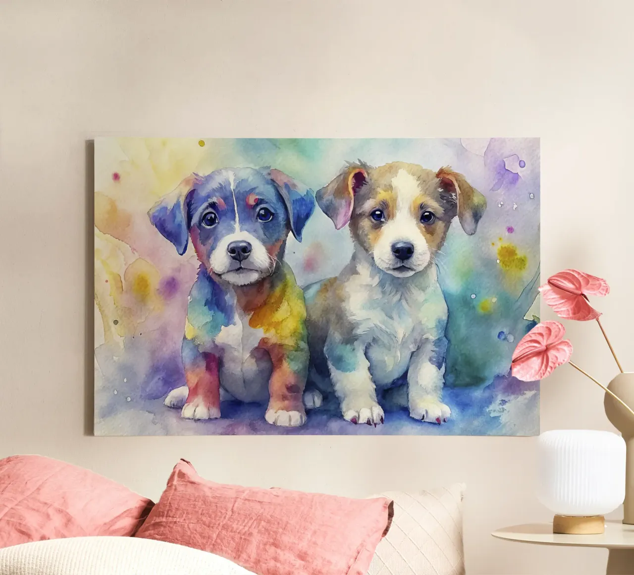 Cuccioli in acquerello tela con Cornice a cassetta da 🎁 ARTVI-SHOP