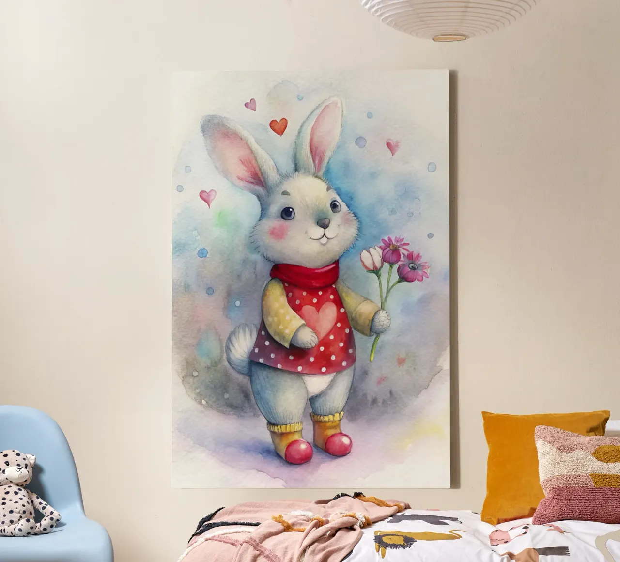 Aquarel konijntje canvas met Baklijst van 🎁 ARTVI-SHOP