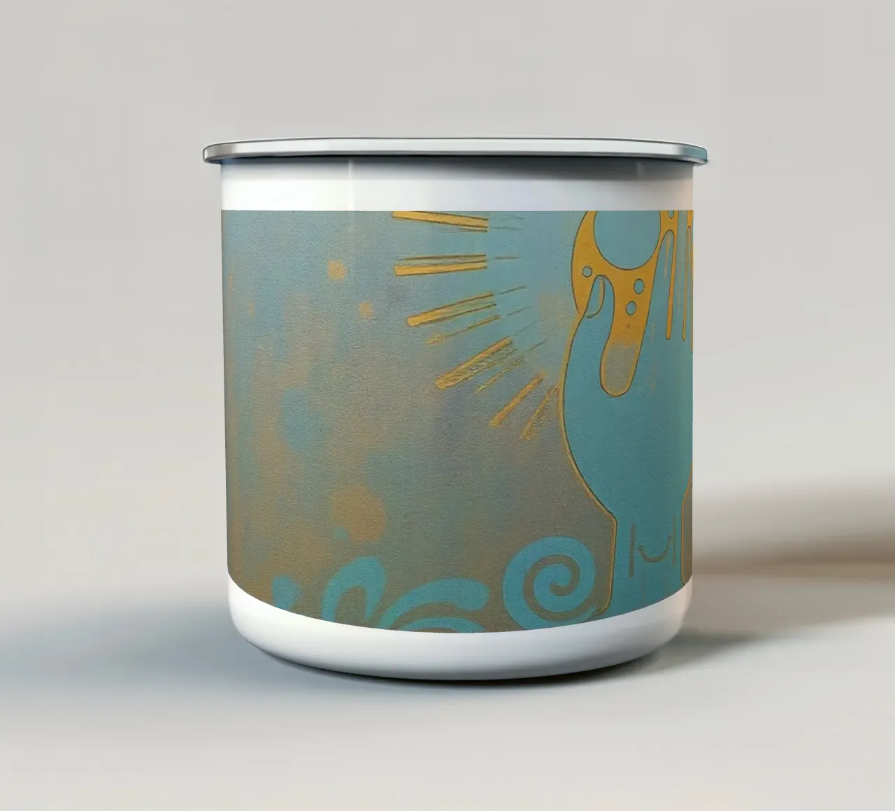 murale raffigurante una mano che regge una luna tazza in smalto da DesignDoodle