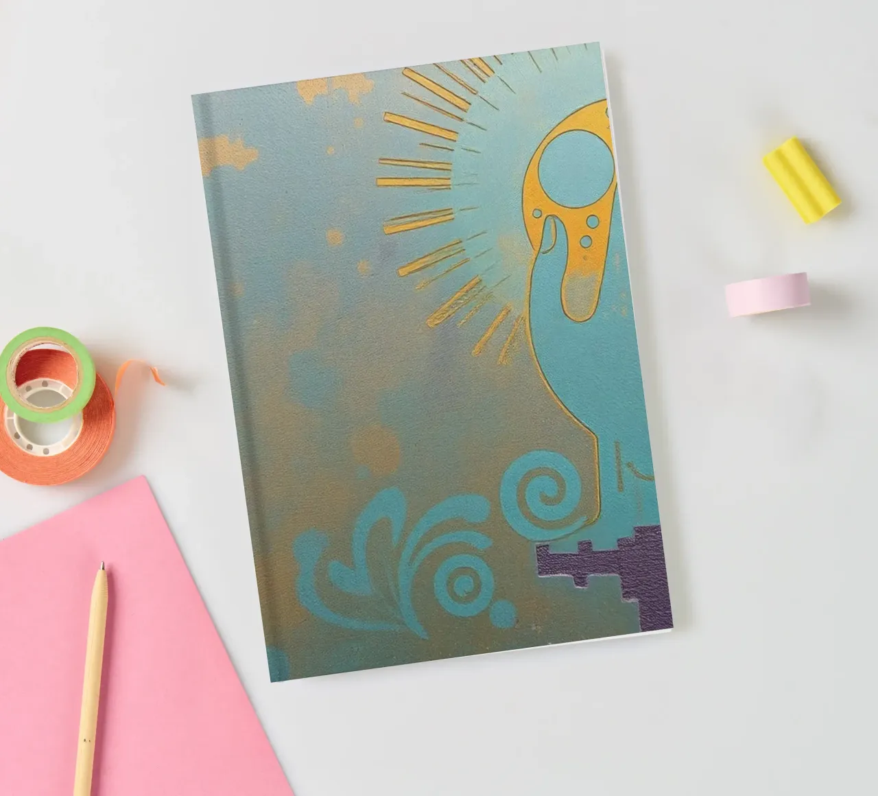 peinture murale représentant une main tenant une lune carnet de notes de DesignDoodle