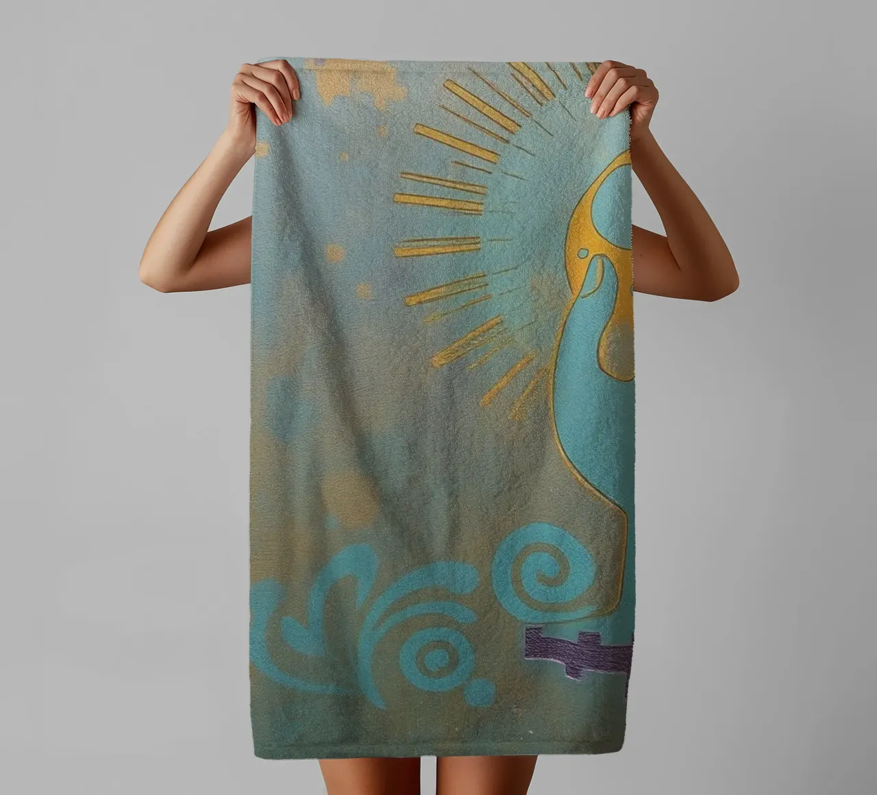 peinture murale représentant une main tenant une lune serviette de bain de DesignDoodle