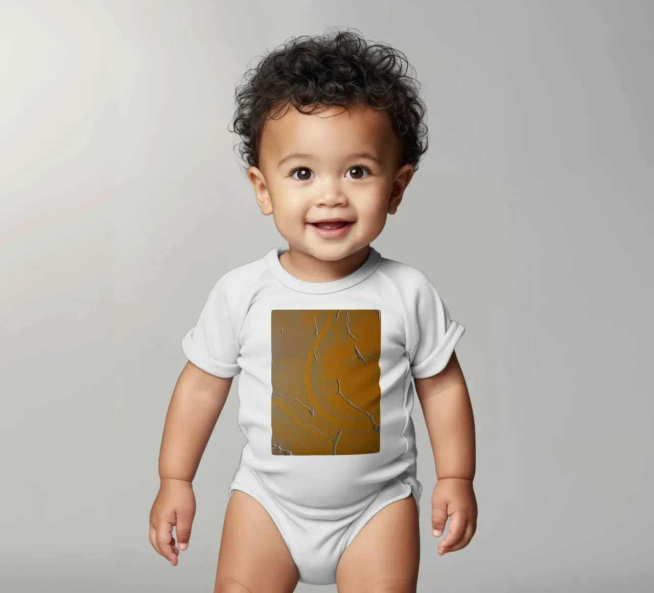 Textured surface shows cracks and patterns in warm tones short-sleeve baby romper by DesignDoodle