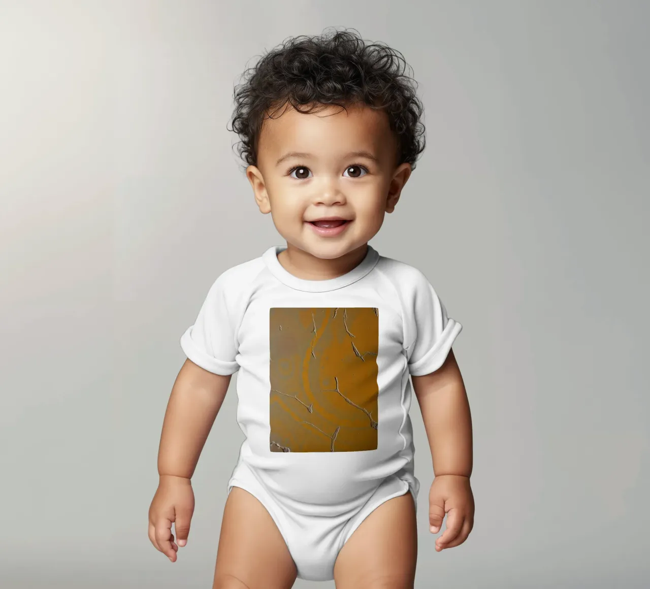 Textured surface shows cracks and patterns in warm tones short-sleeve baby romper by DesignDoodle