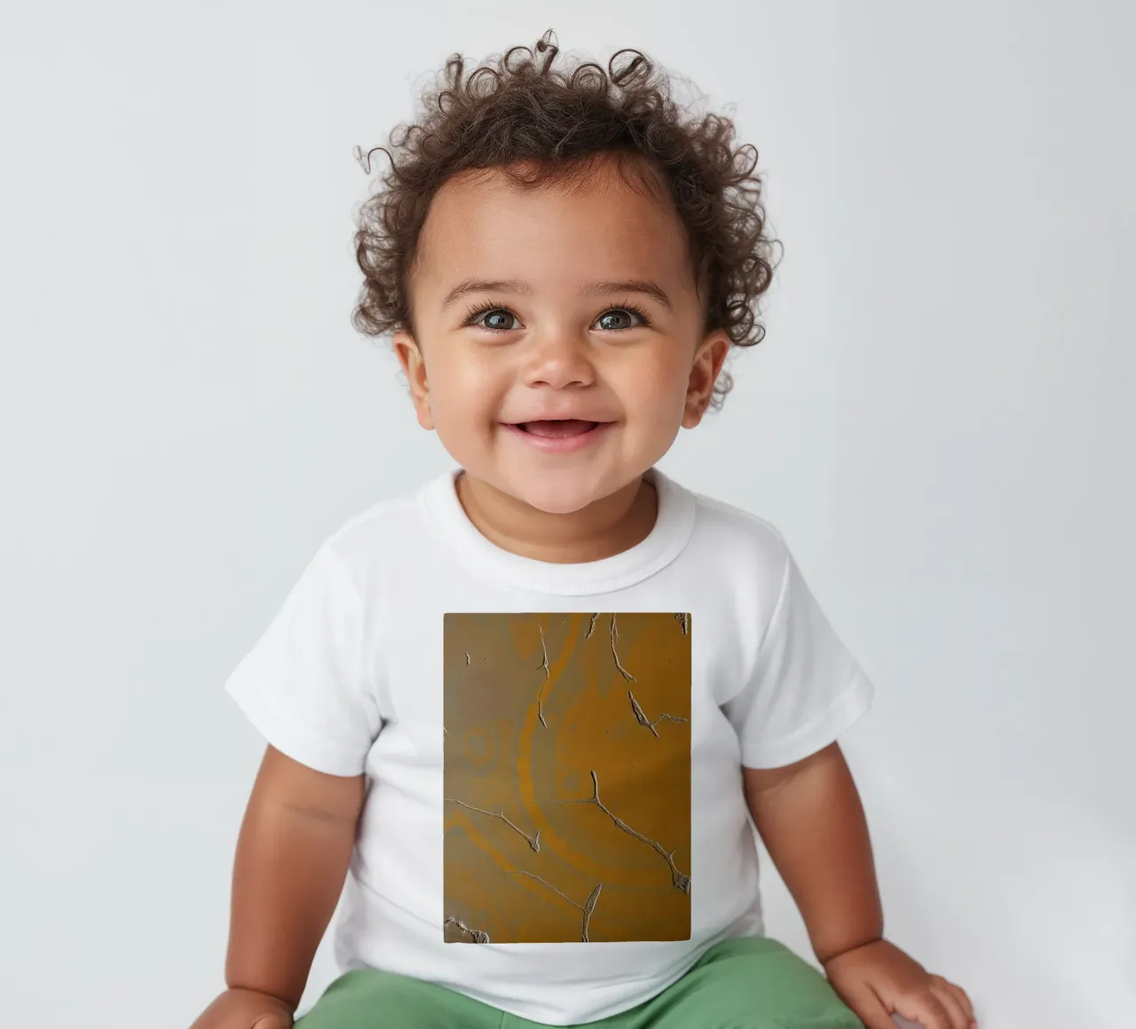Textured surface shows cracks and patterns in warm tones baby t-shirt by DesignDoodle
