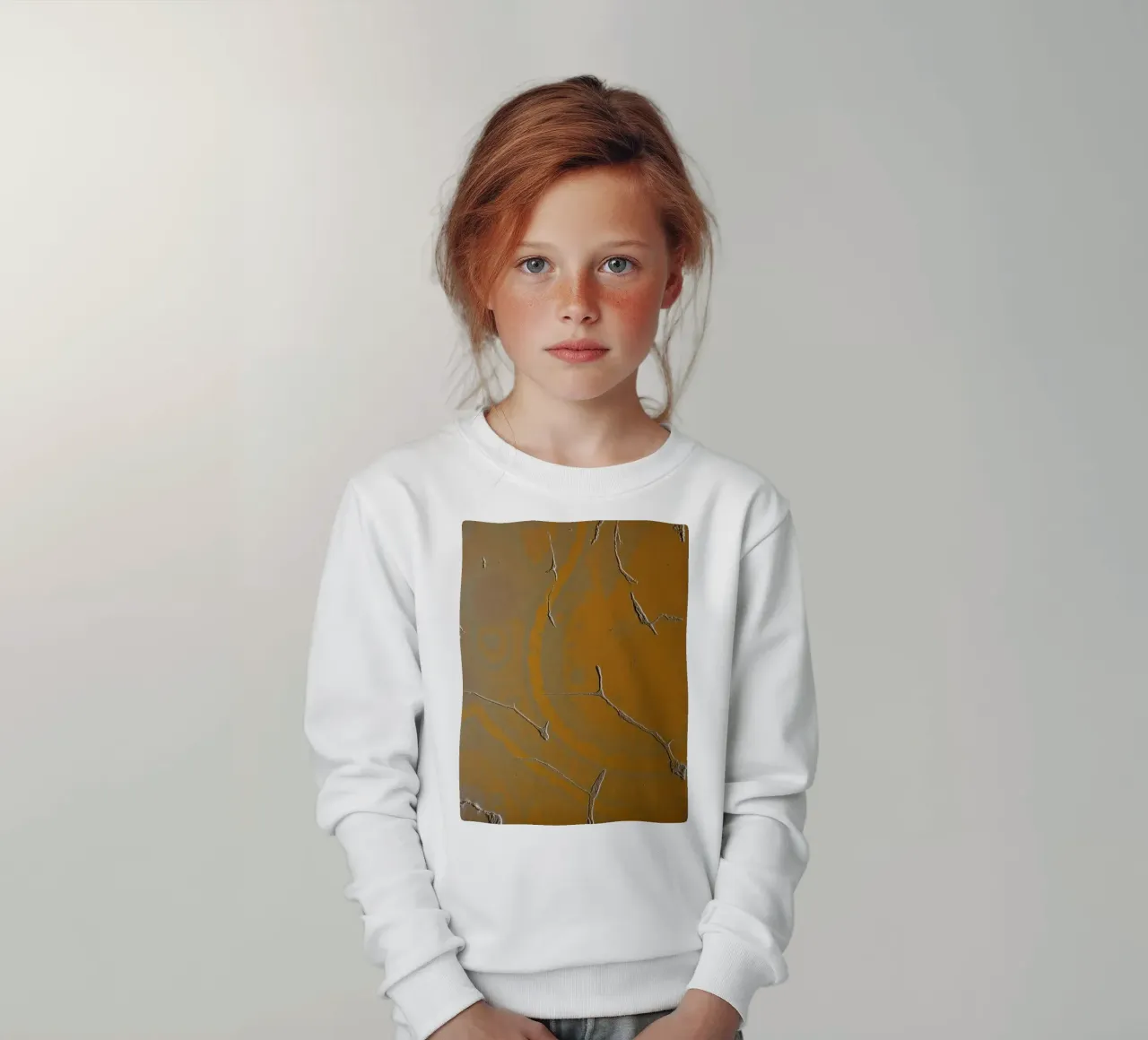 Textured surface shows cracks and patterns in warm tones kids sweatshirt by DesignDoodle