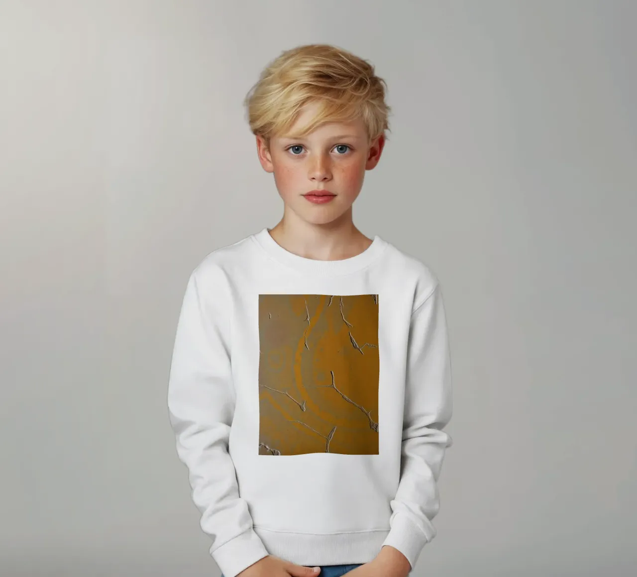 Textured surface shows cracks and patterns in warm tones kids sweatshirt by DesignDoodle