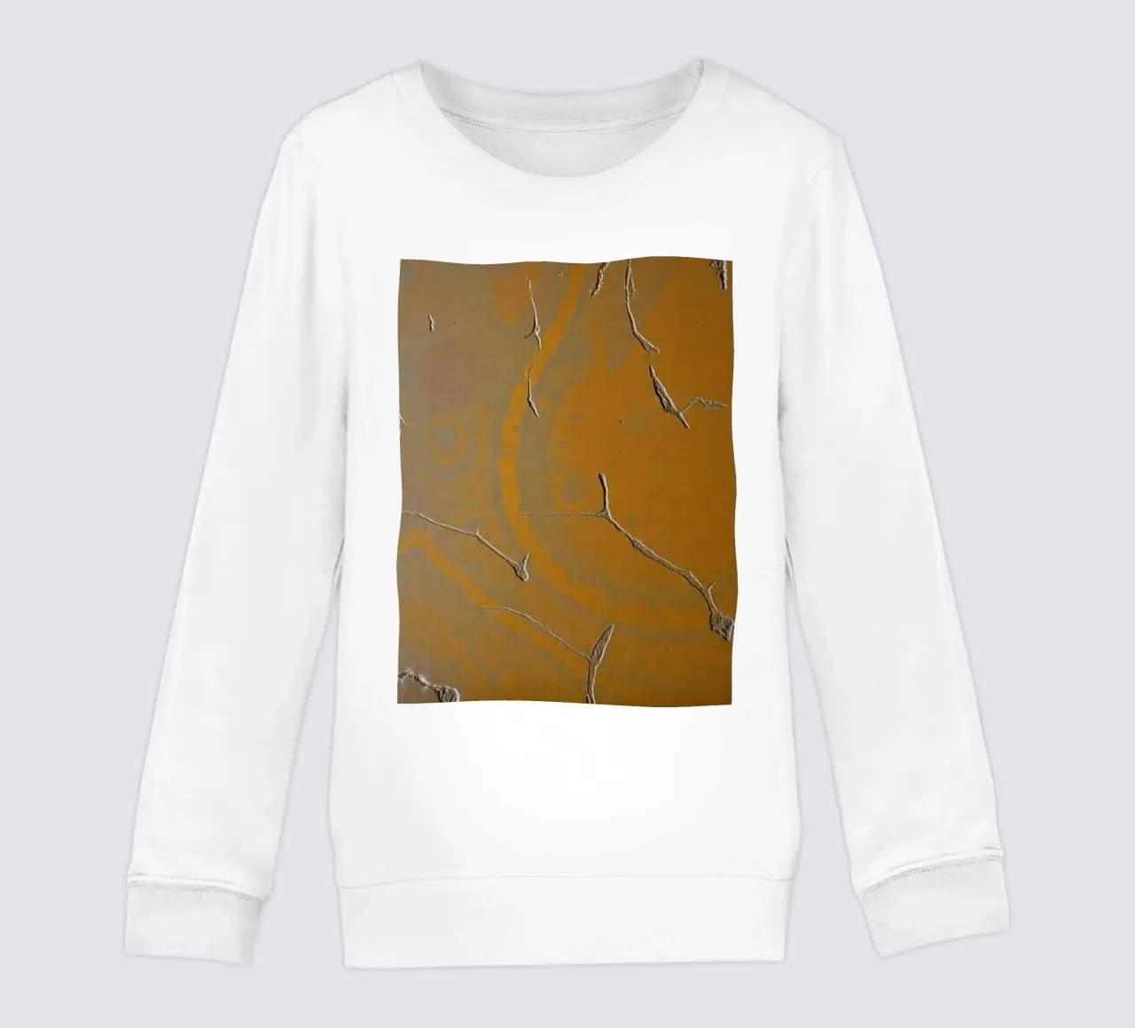 Textured surface shows cracks and patterns in warm tones kids sweatshirt by DesignDoodle