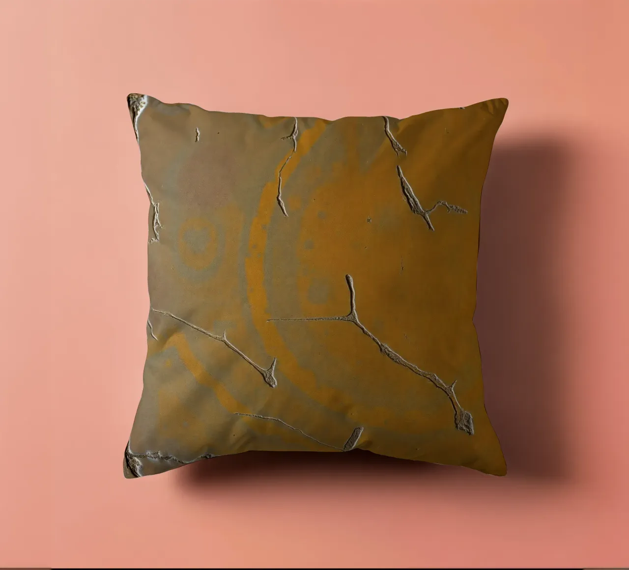 Textured surface shows cracks and patterns in warm tones decorative cushion by DesignDoodle