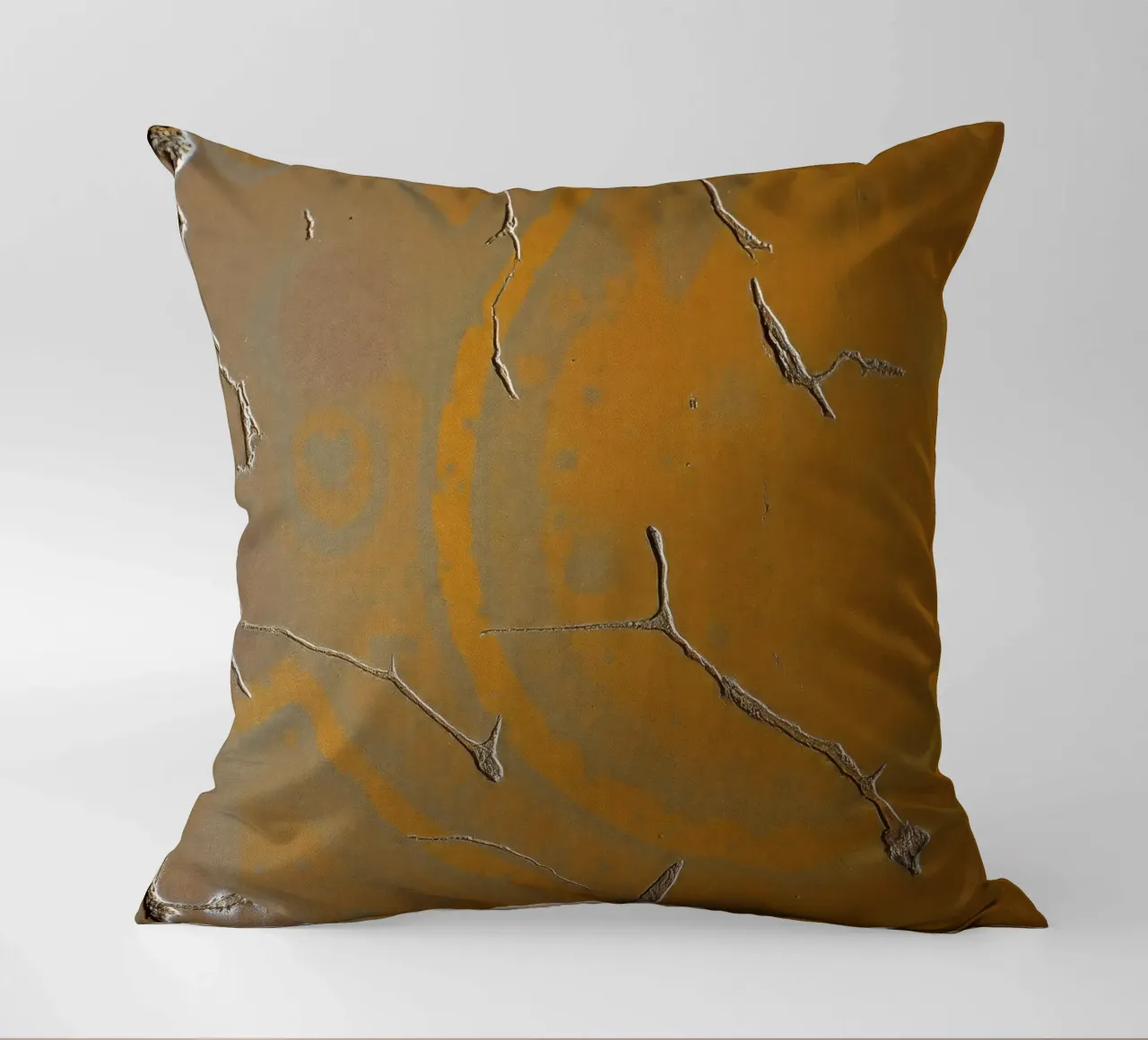 Textured surface shows cracks and patterns in warm tones decorative cushion by DesignDoodle