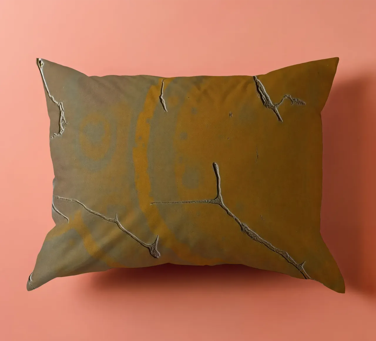 Textured surface shows cracks and patterns in warm tones decorative cushion by DesignDoodle