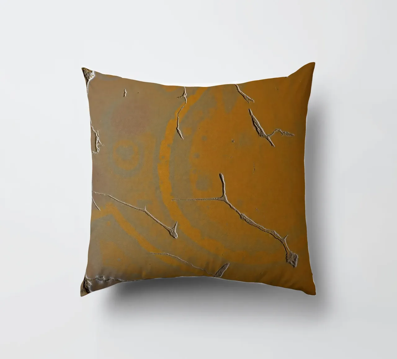 Textured surface shows cracks and patterns in warm tones decorative cushion by DesignDoodle