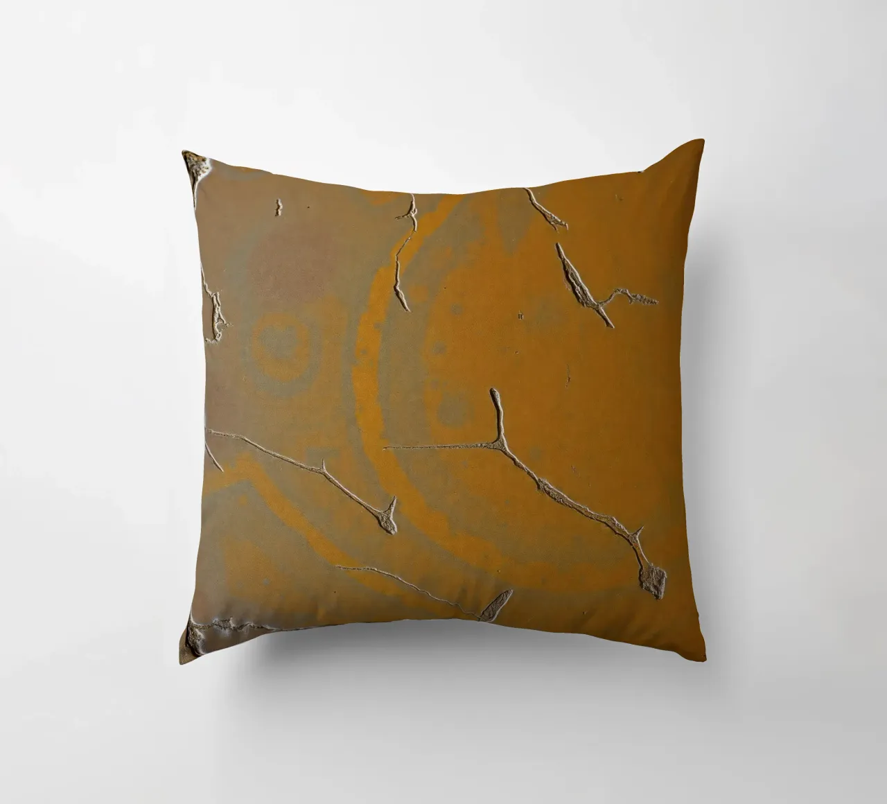 Textured surface shows cracks and patterns in warm tones decorative cushion by DesignDoodle