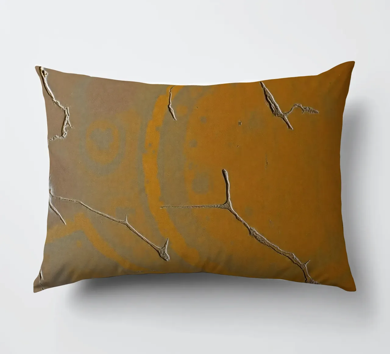 Textured surface shows cracks and patterns in warm tones decorative cushion by DesignDoodle