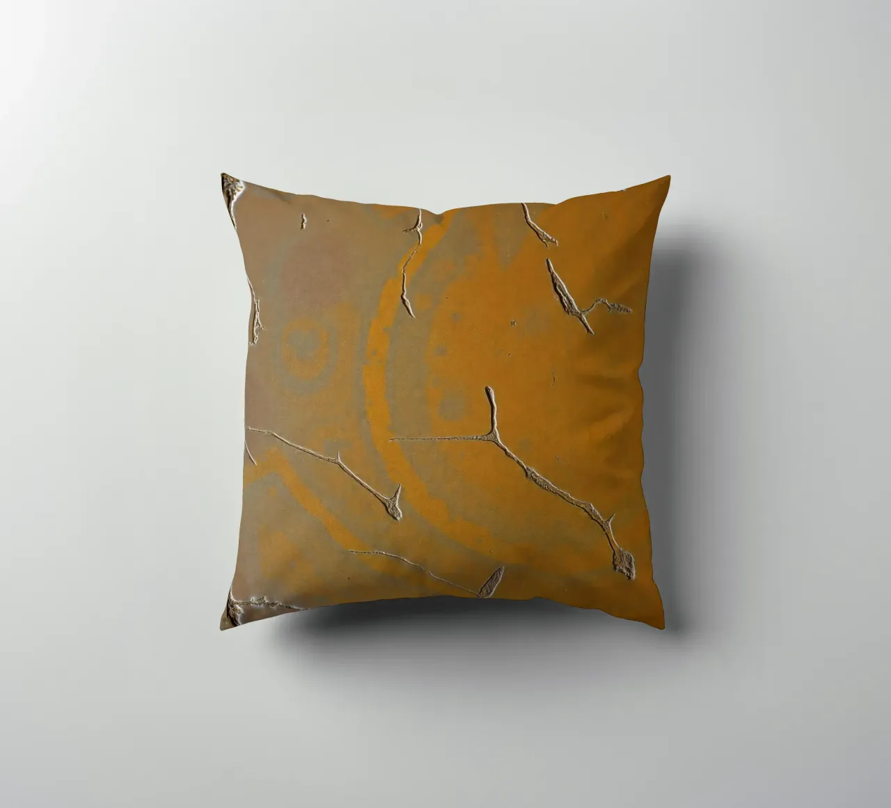 Textured surface shows cracks and patterns in warm tones decorative cushion by DesignDoodle