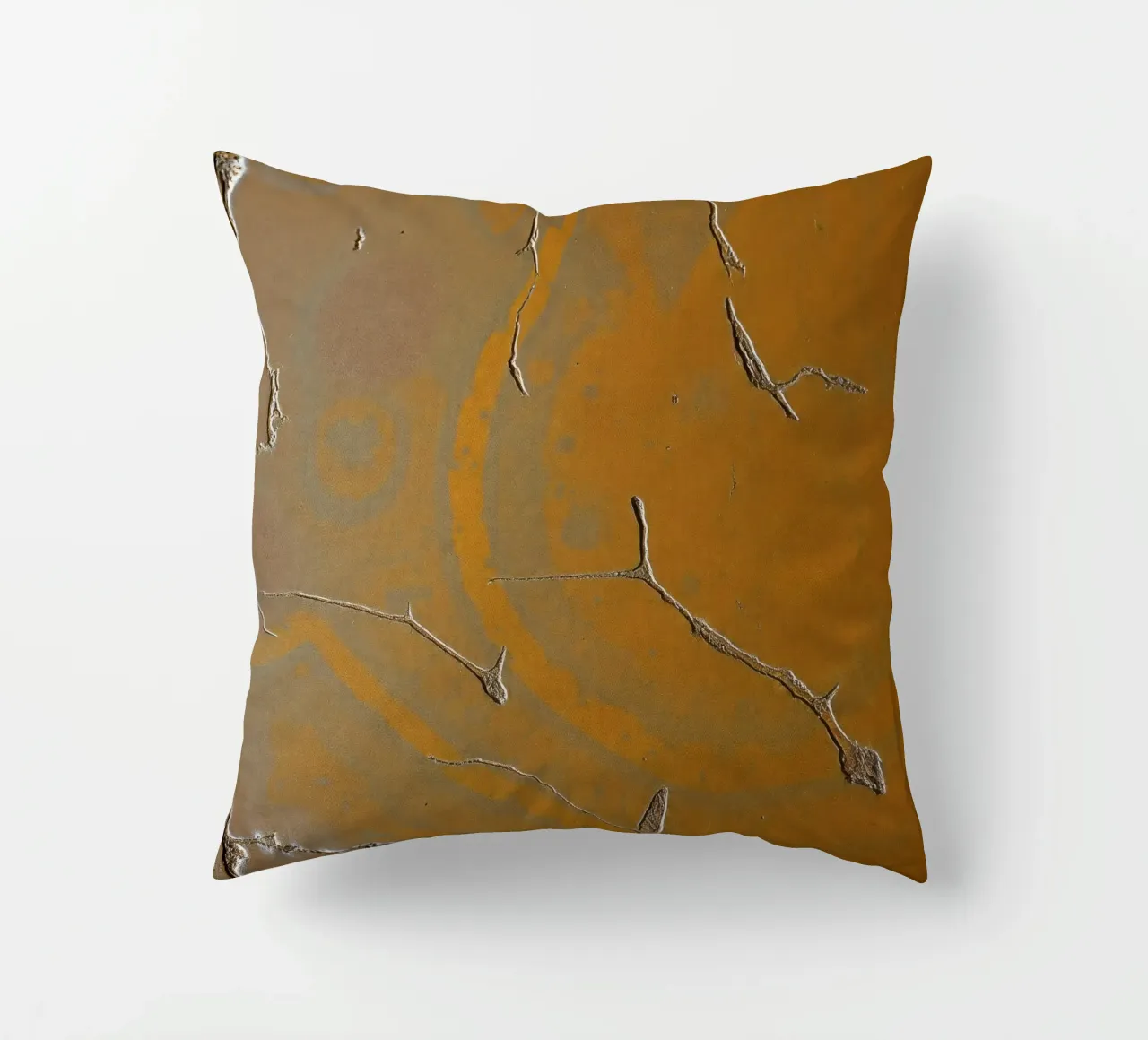 Textured surface shows cracks and patterns in warm tones decorative cushion by DesignDoodle