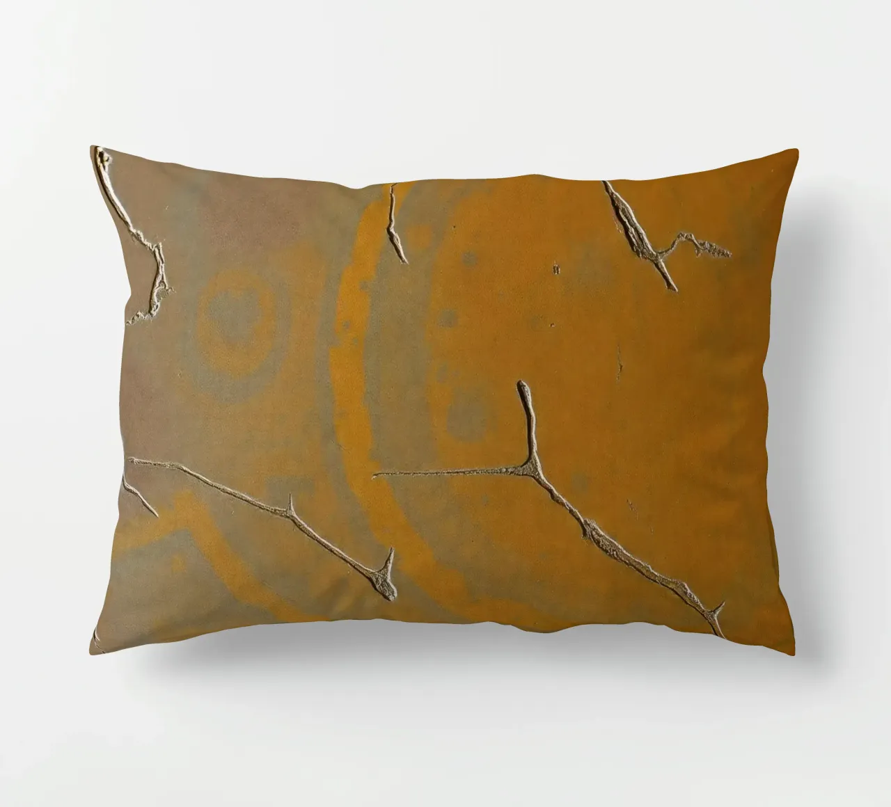 Textured surface shows cracks and patterns in warm tones decorative cushion by DesignDoodle