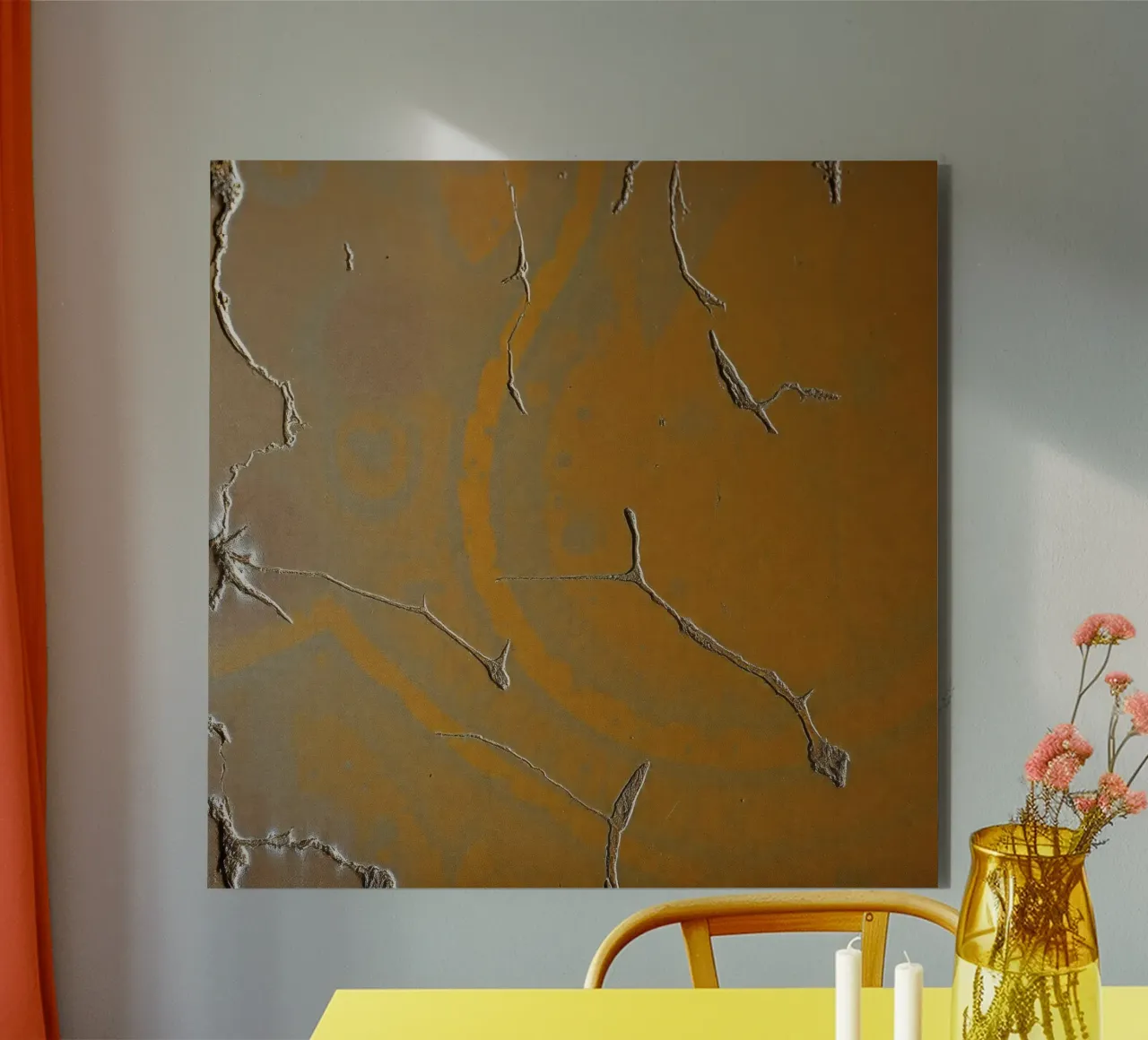 Textured surface shows cracks and patterns in warm tones alu-dibond by DesignDoodle