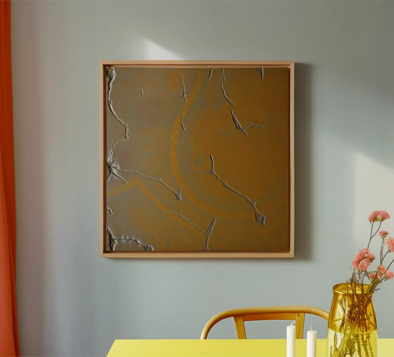 Textured surface shows cracks and patterns in warm tones canvas by DesignDoodle